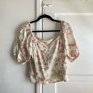 Off-white Floral Linen Blend Top
